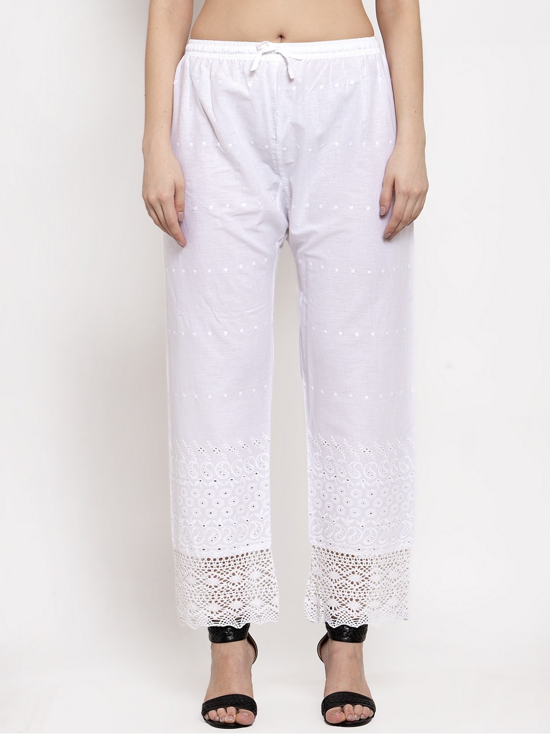Miaz Lifestyle Women White Self-Design Straight Palazzos