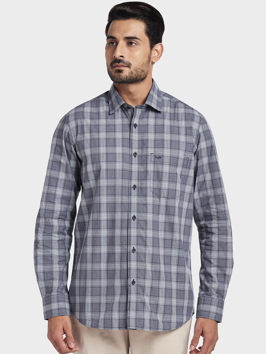 

ColorPlus Men Blue Tailored Fit Checked Casual Shirt