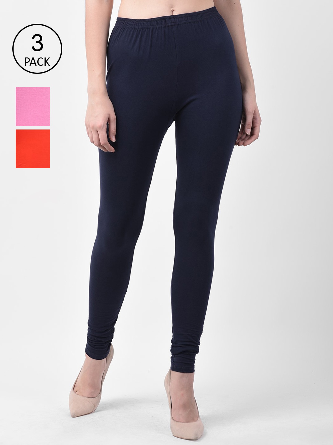 

GRACIT Women Pack of 3 Solid Leggings, Pink