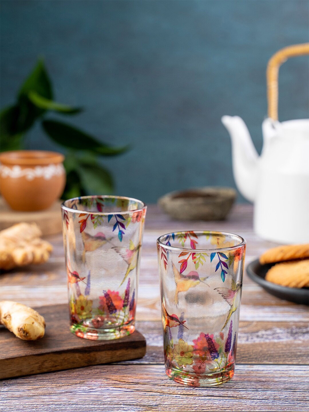 

KOLOROBIA Set Of 2 Transparent Printed Glass Cup Set-200ML