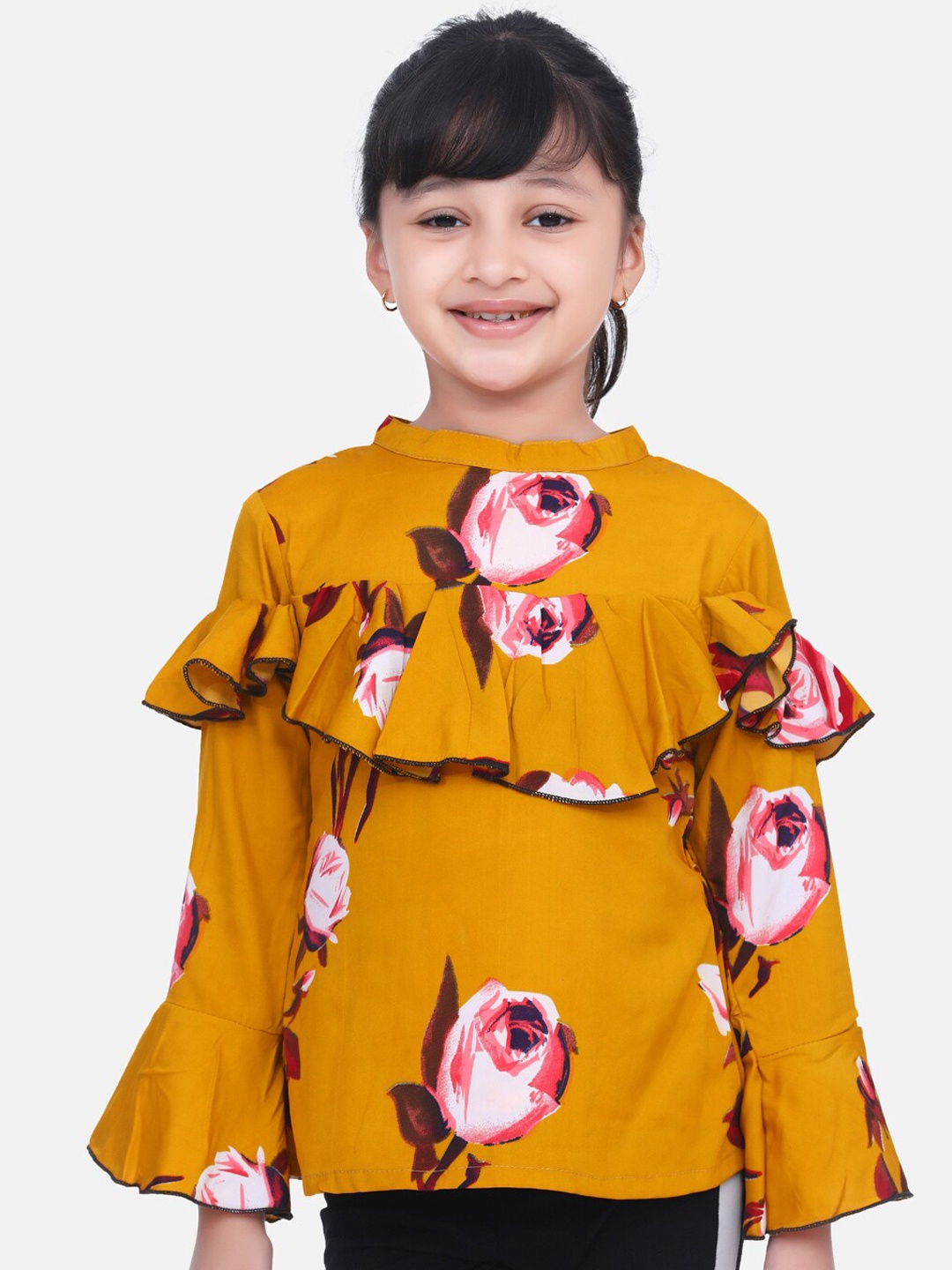 

Cutiekins Girls Mustard Yellow Floral Printed Top