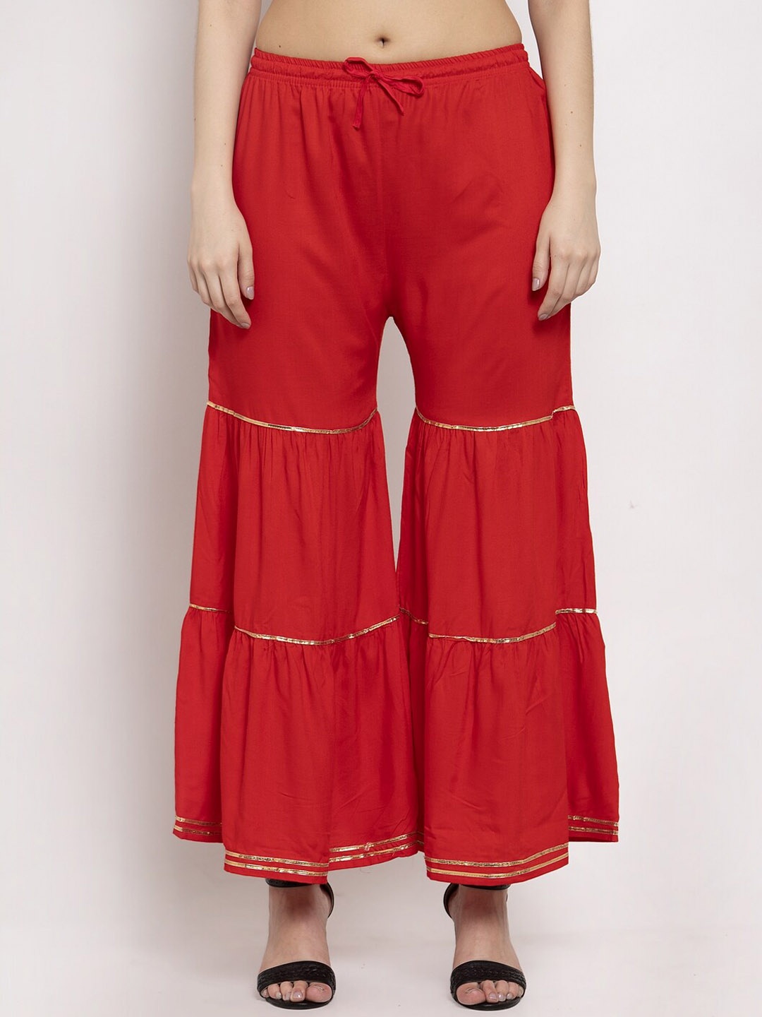 Miaz Lifestyle Women Red Solid Flared Palazzos