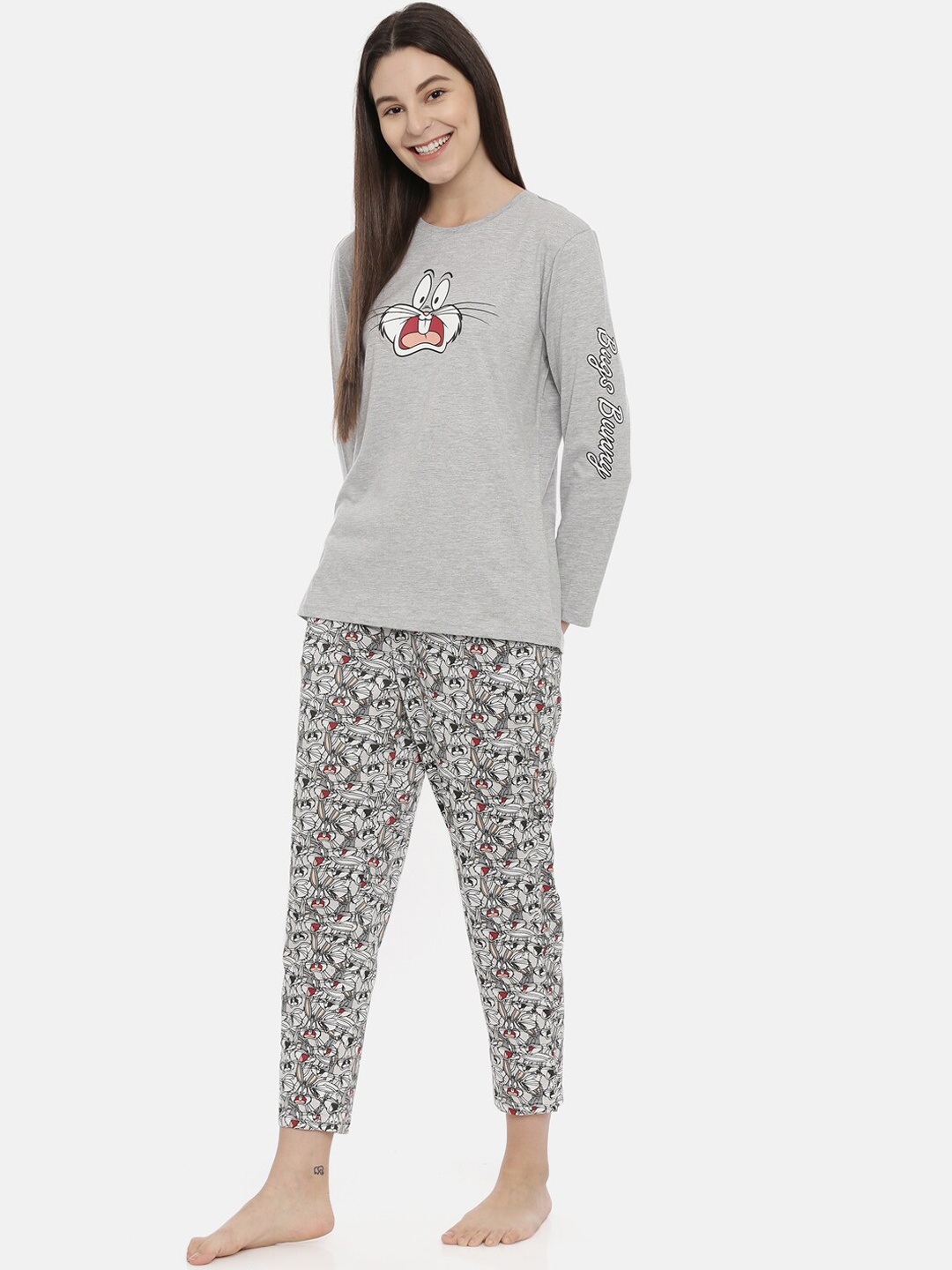 

Snarky Gal Women Grey Looney Tunes Bugs Bunny Printed Night suit
