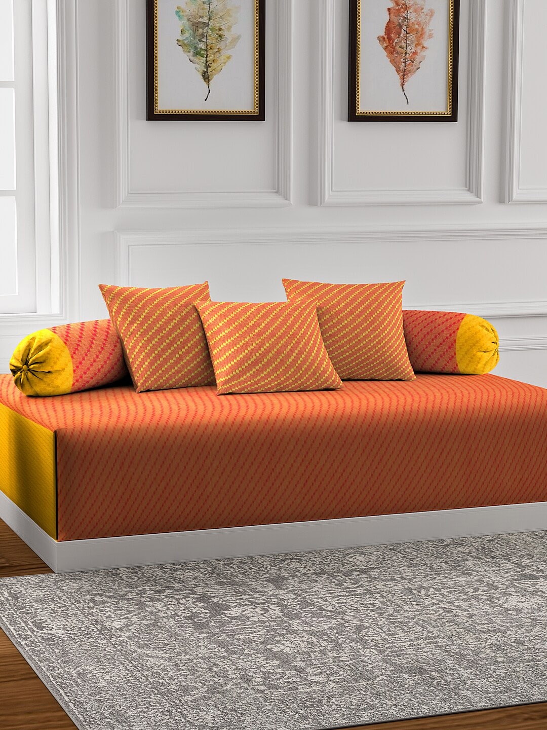 

KLOTTHE Unisex Orange & Yellow Self Design Bedsheet With Bolster & Cushion Covers