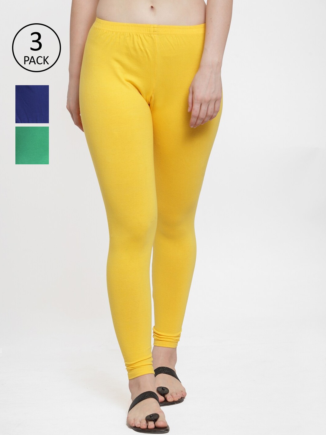 GRACIT Women Pack of 3 Solid Leggings, Yellow