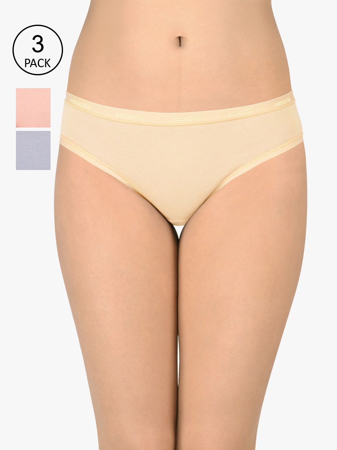 

Amante Pack Of 3 Assorted Solid Low Rise Bikini Briefs PPK33001-C342