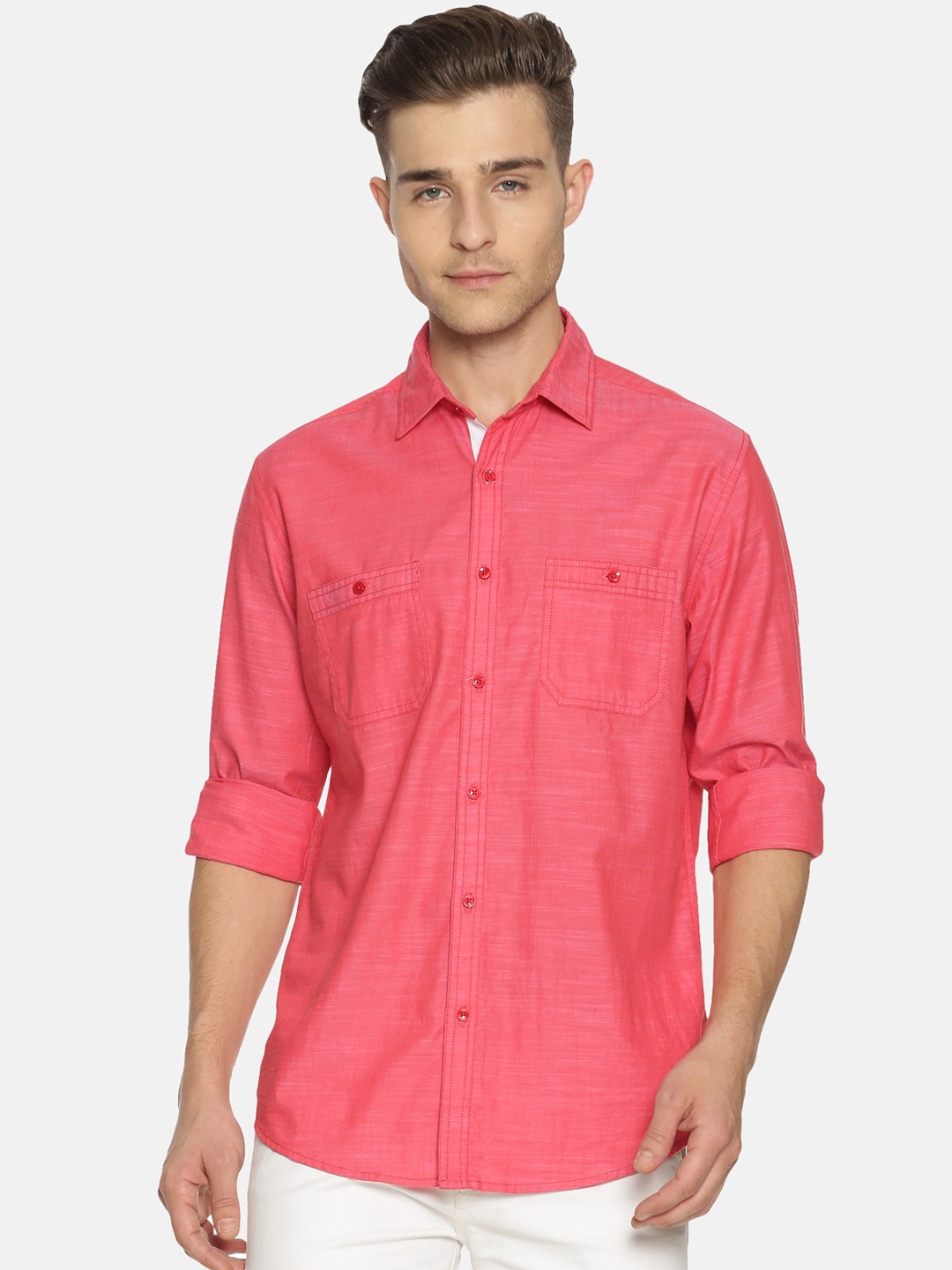 

IVOC Men Pink Slim Fit Solid Casual Shirt