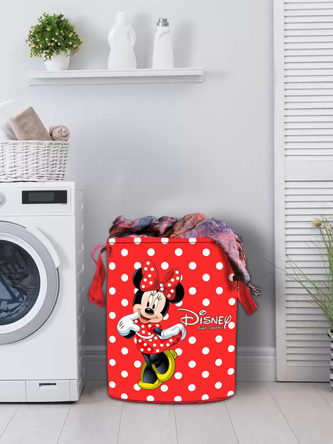

Kuber Industries Red & White Disney Minnie Print Waterproof Laundry Bag with Handles