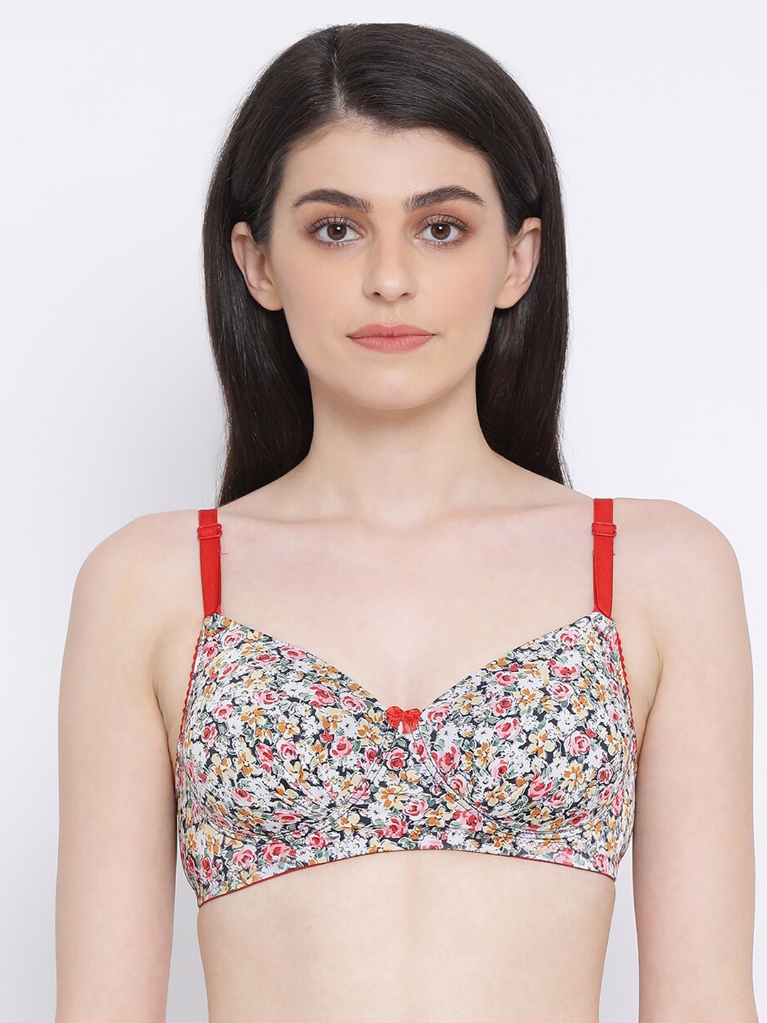 

Clovia Maroon & White Printed Non-Wired Lightly Padded T-shirt Bra BR0935Z0932B
