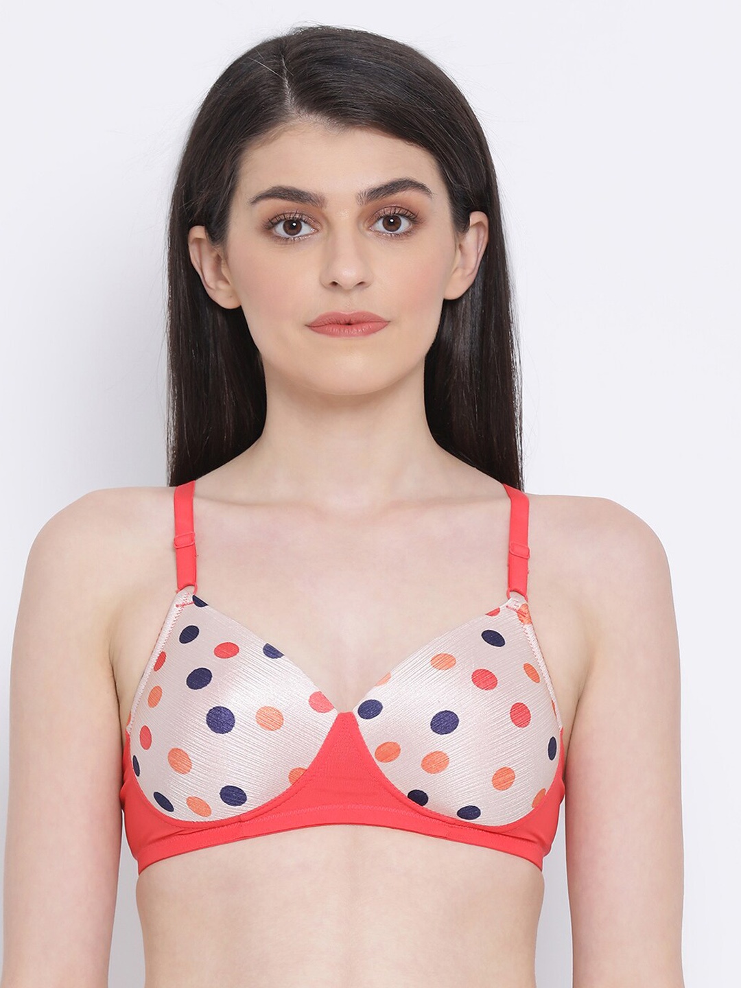 Clovia Beige & Red Printed Non-Wired Lightly Padded T-shirt Bra BR1866M2432B