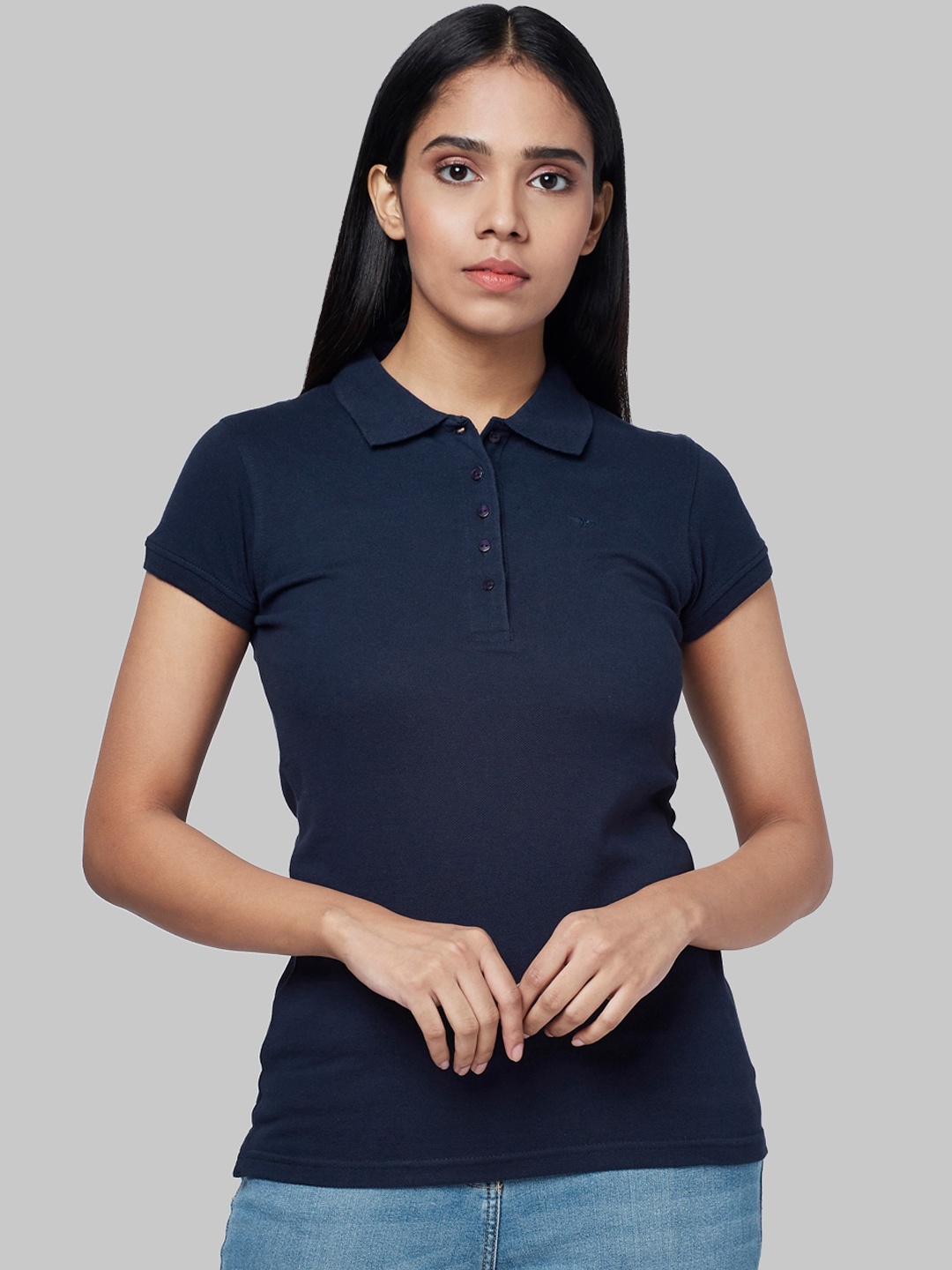 

Park Avenue Woman Women Blue Solid Polo Collar T-shirt