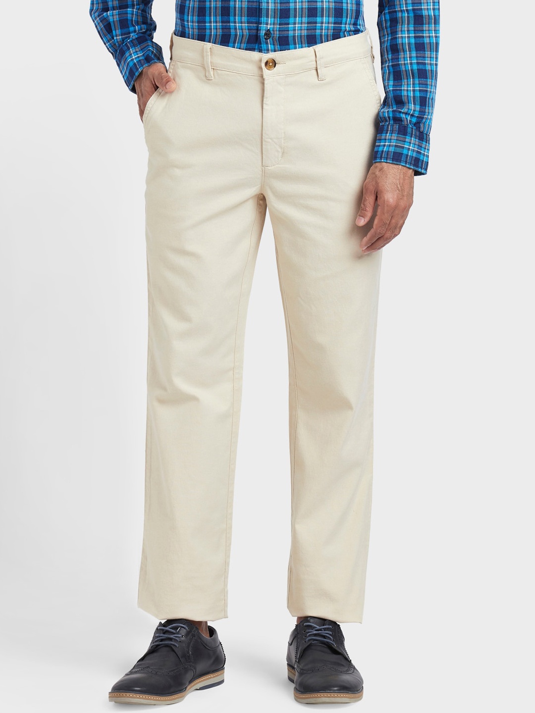 

ColorPlus Men Beige Regular Fit Solid Regular Trousers