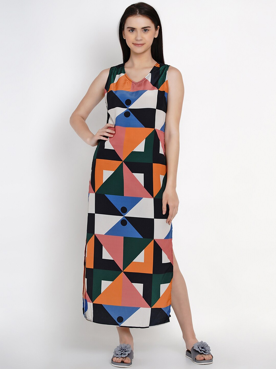 

EROTISSCH Women Orange & Green Printed Swimwear Cover-Up Dress