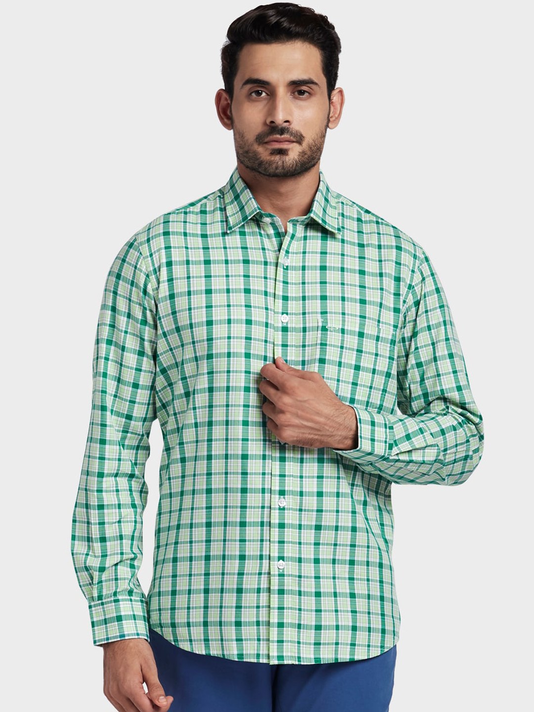 

ColorPlus Men Green & White Tailored Fit Checked Casual Shirt