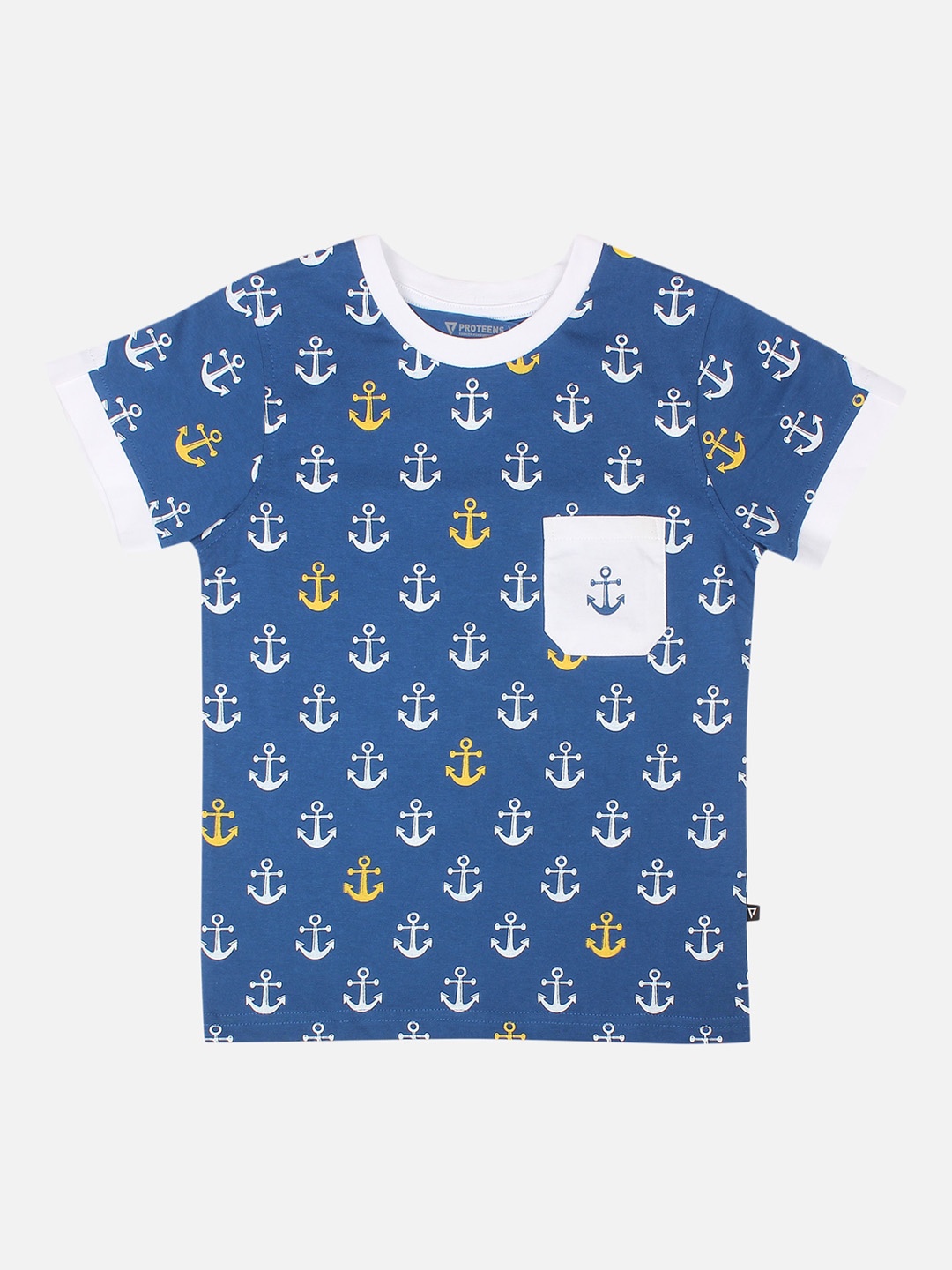 

PROTEENS Boys Blue Printed Round Neck T-shirt