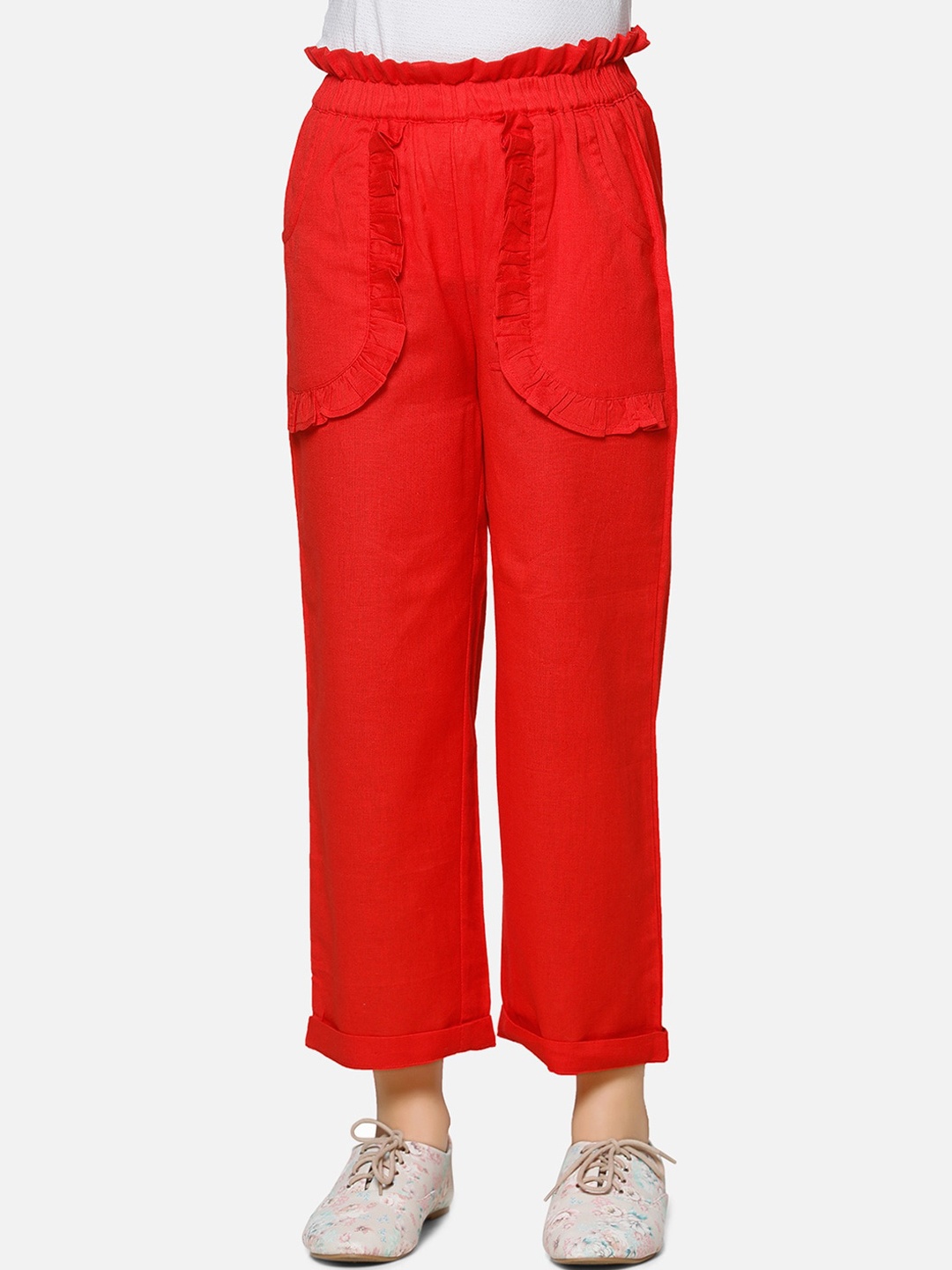 

Cutiekins Girls Red Solid Ruffled Palzzos