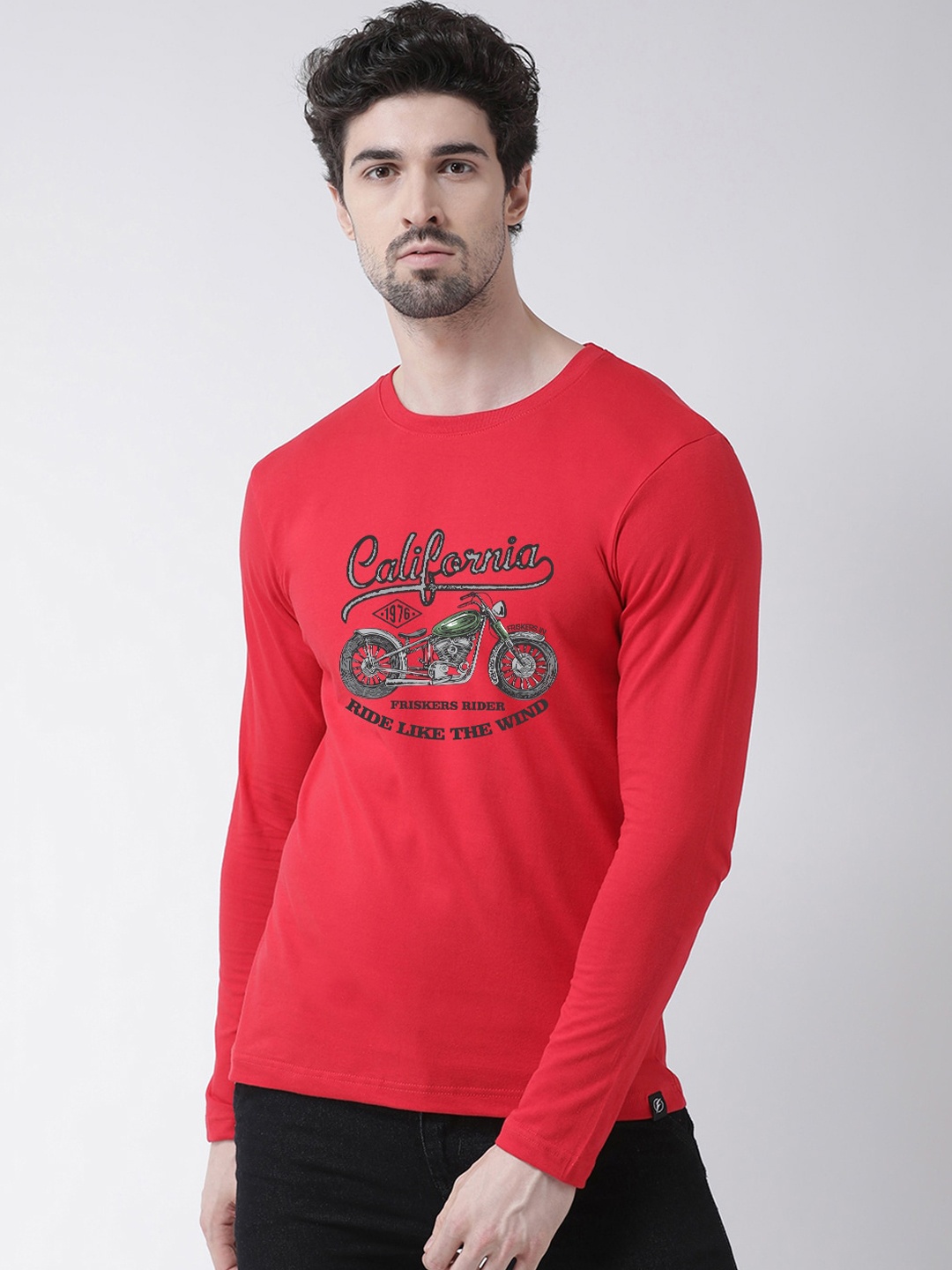 Friskers Men Red Printed Round Neck T-shirt