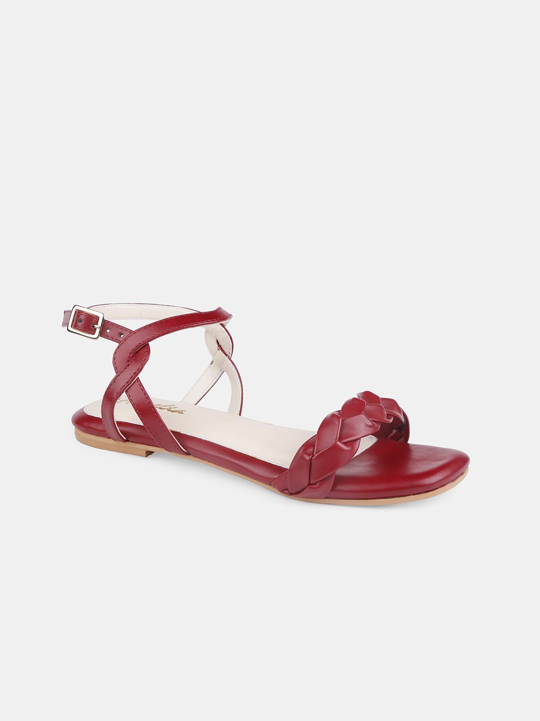 AURELIA Women Burgundy Textured PU Open Toe Flats
