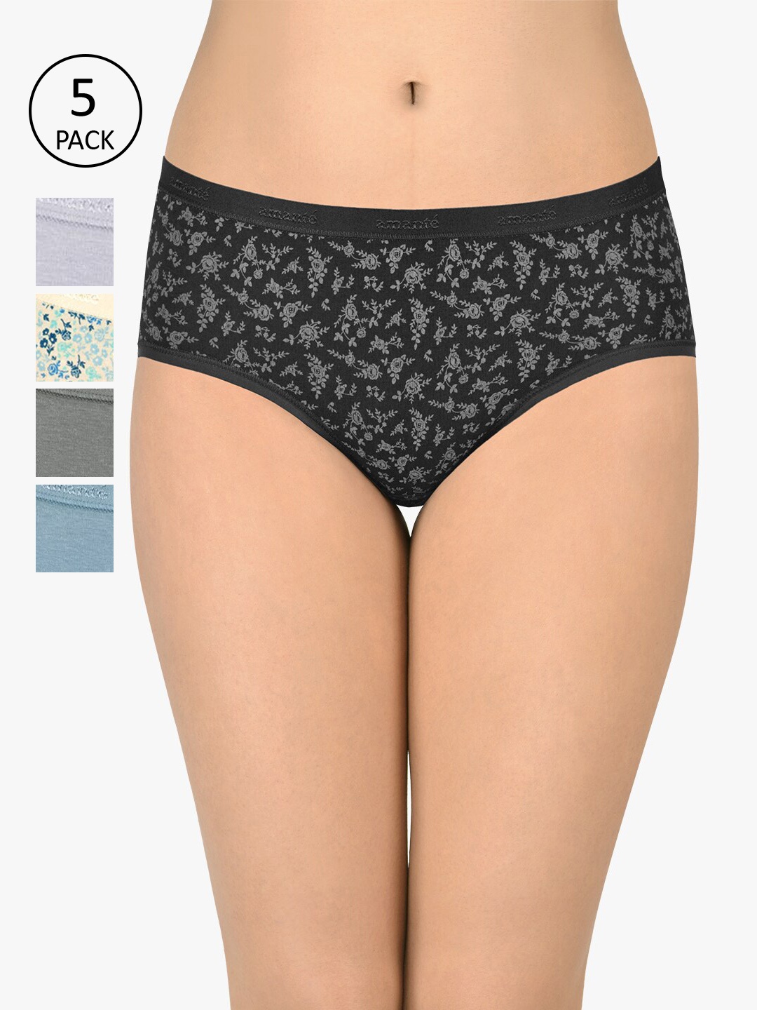 

Amante Women Pack of 5 Assorted Low Rise Hipster Briefs PPK45301-C354