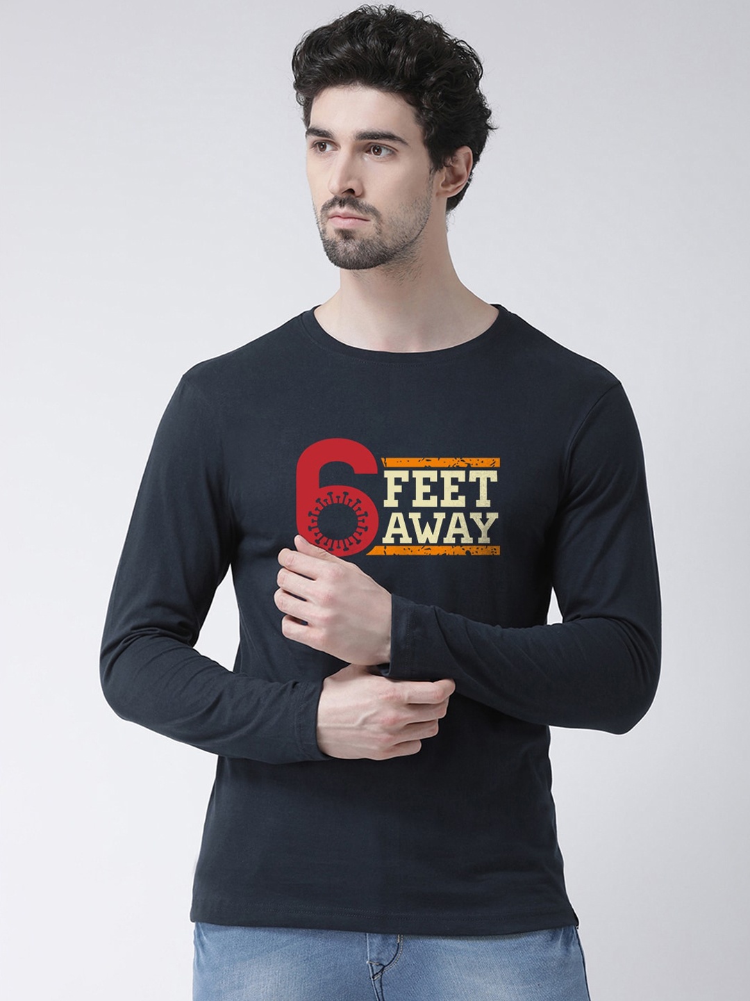 Friskers Men Navy Blue Printed Cotton Round Neck Pure Cotton T-shirt