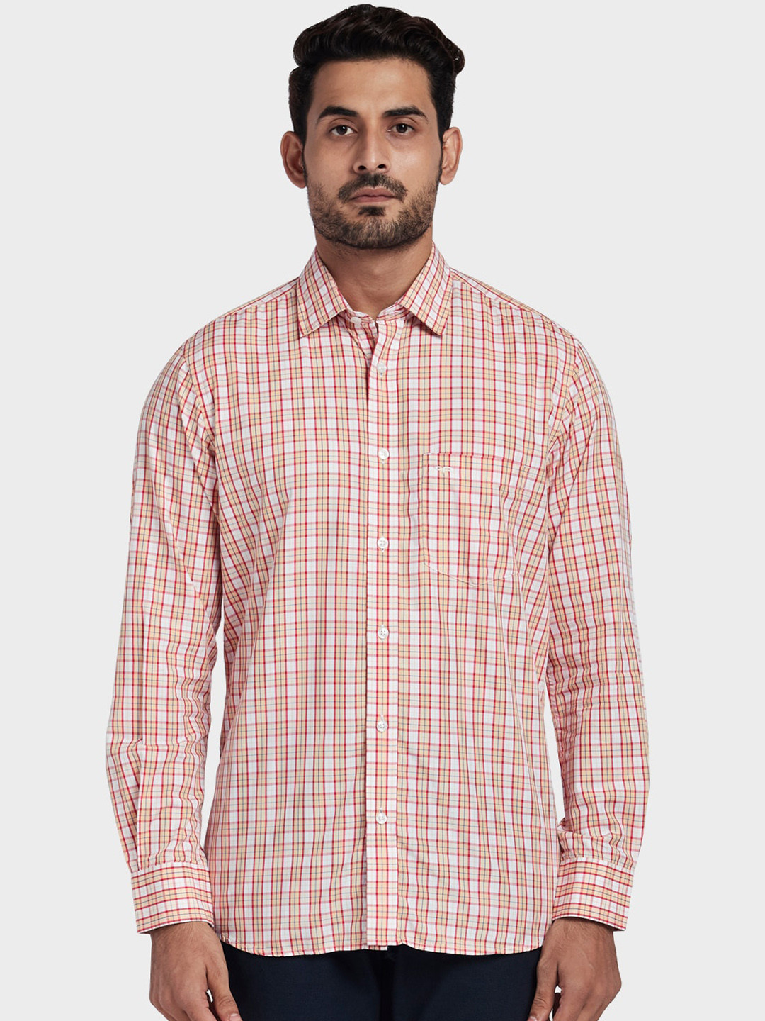 

ColorPlus Men Orange & White Tailored Fit Checked Casual Shirt