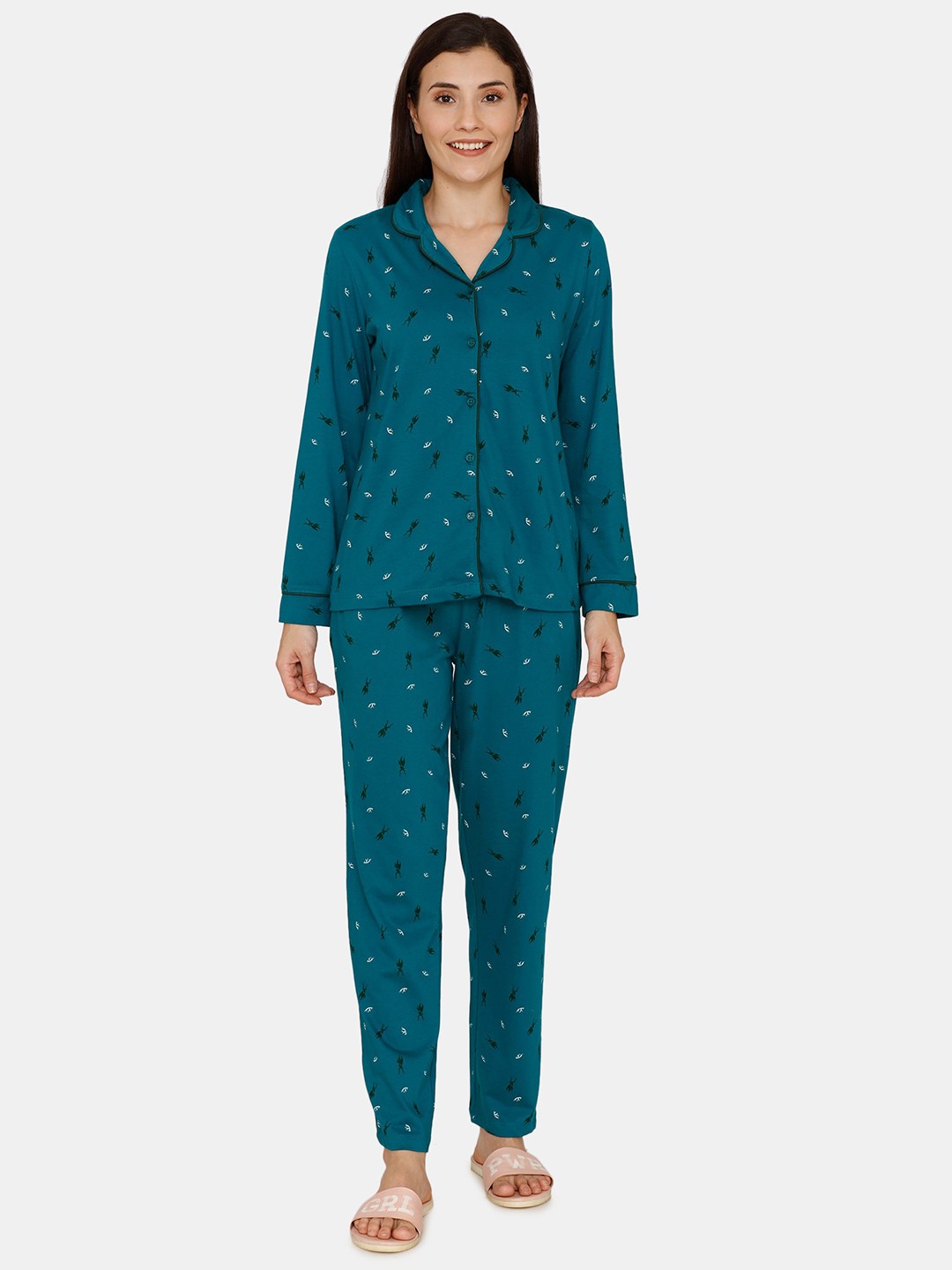 

Zivame Women Blue Printed Night suit