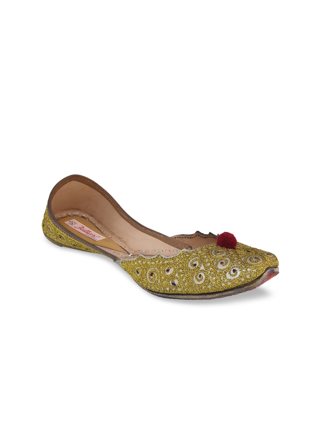 

Fulkari Women Gunmetal-Toned Woven Design Fabric Mojaris, Metallic