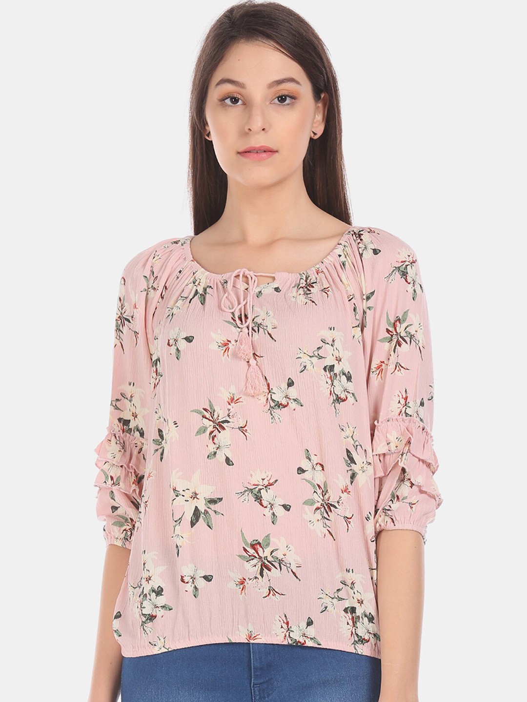 

Cherokee Women Pink Printed Blouson Top