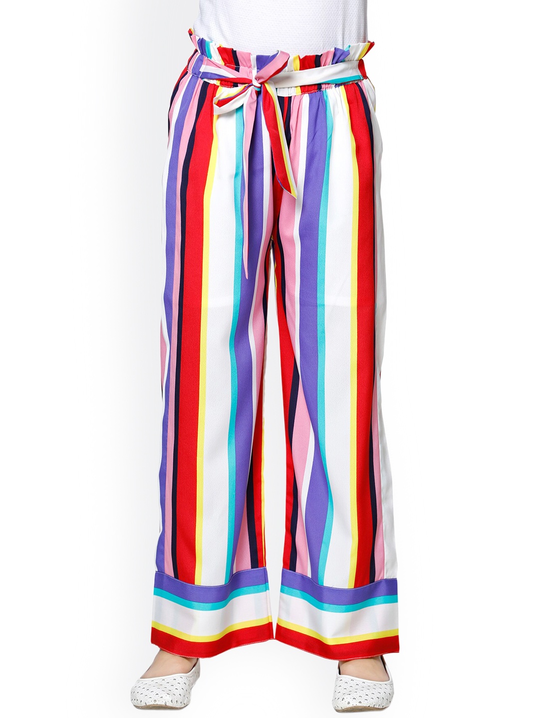 

Cutiekins Girls White & Red Striped Straight-Fit Palazzos