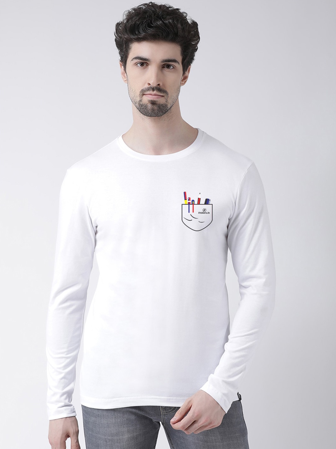 

Friskers Men White & Black Printed Round Neck T-shirt