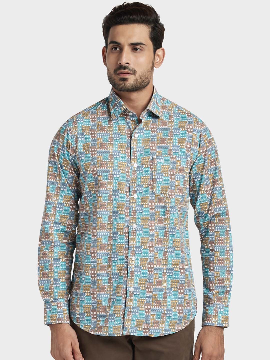 

ColorPlus Men Blue & Off-White Regular Fit Printed Casual Shirt