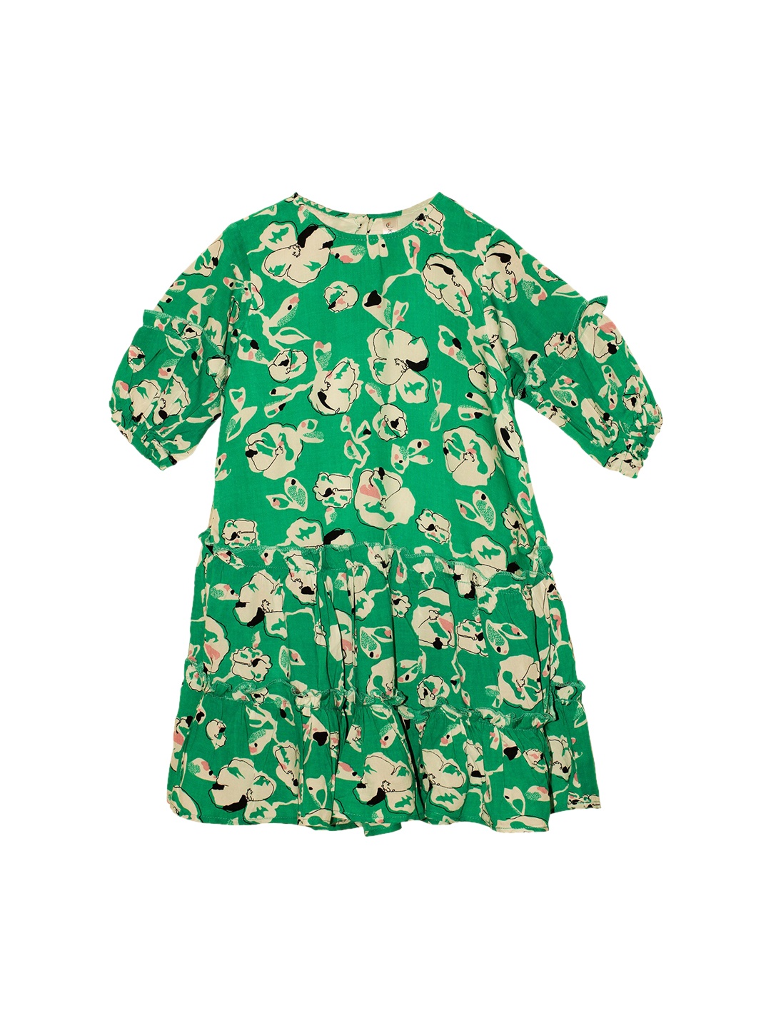 

KiddoPanti Girls Green & Beige Printed A-Line Dress