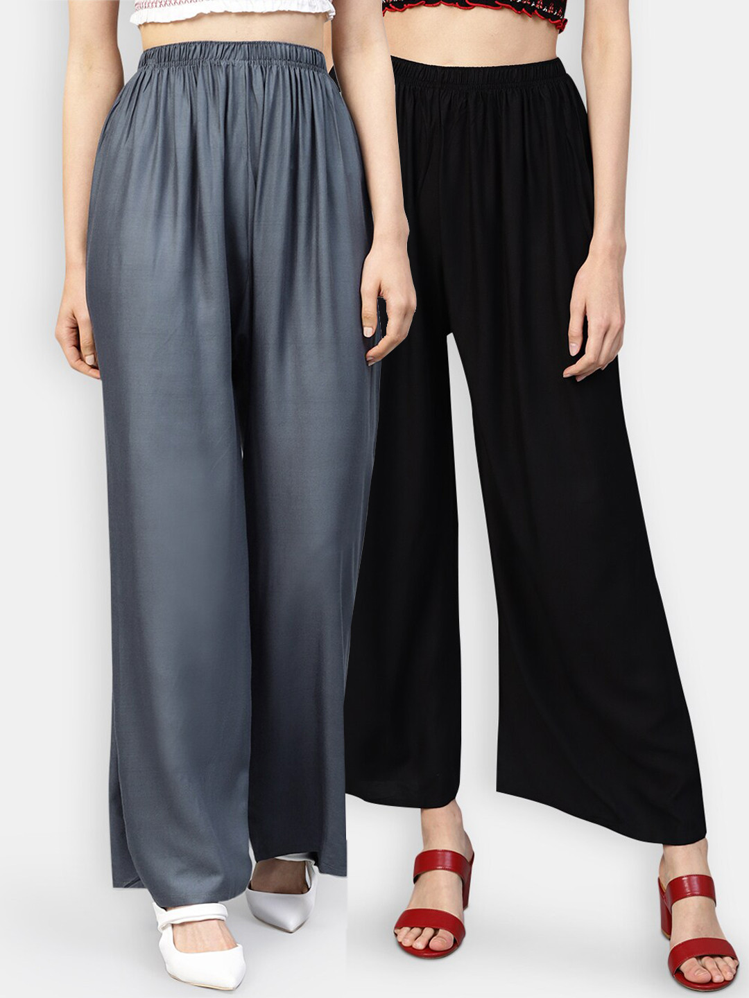 

Jompers Women Pack Of 2 Solid Wide-Leg Palazzos, Black