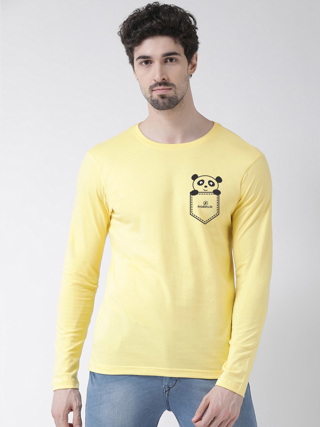 

Friskers Men Yellow Solid Round Neck Pure Cotton T-shirt
