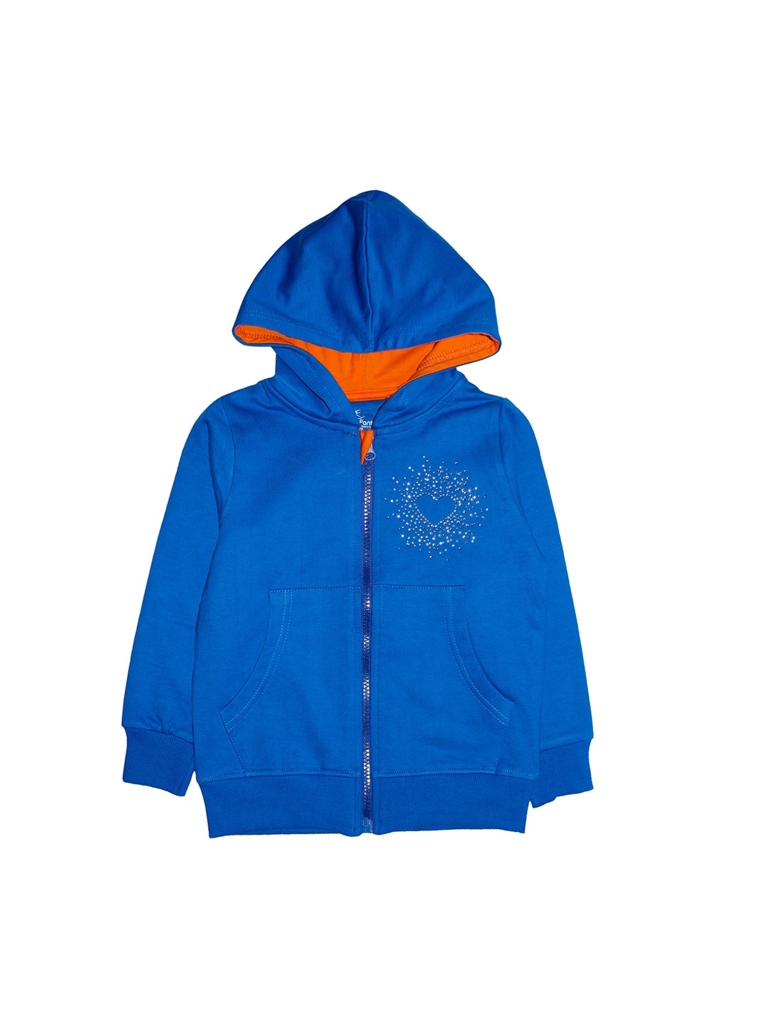KiddoPanti Girls Blue Solid Hooded Sweatshirt