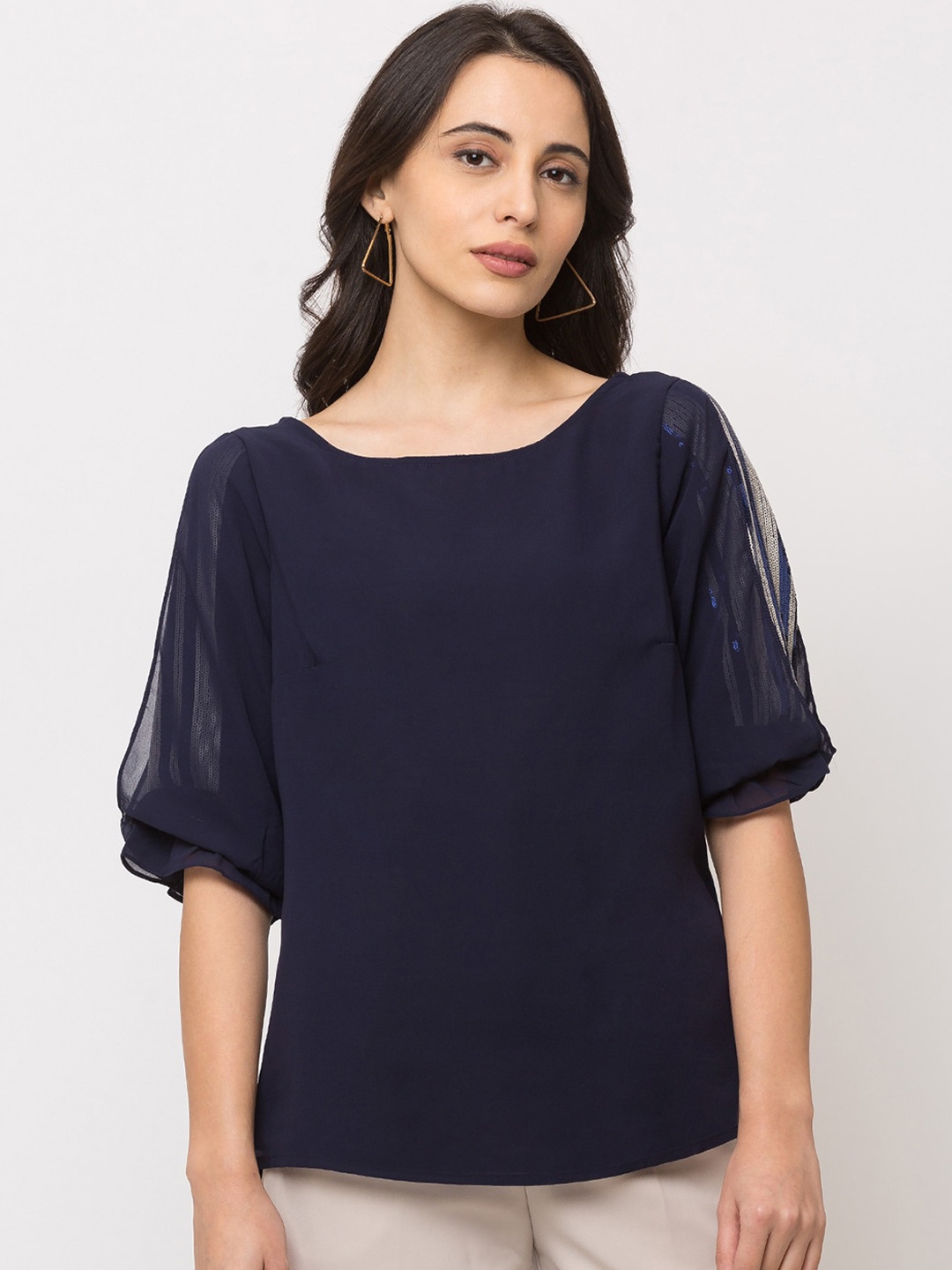 

SHECZZAR Women Navy Blue Solid Top