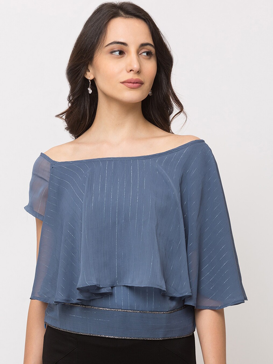

SHECZZAR Women Blue Solid Bardot Top