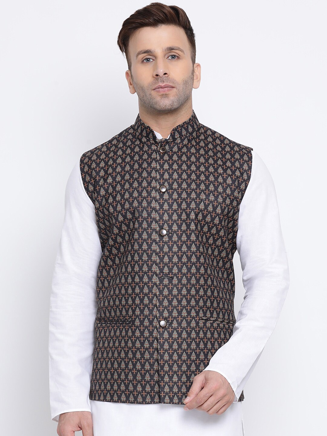 

NAMASKAR Men Black Printed Regular Fit Jacket