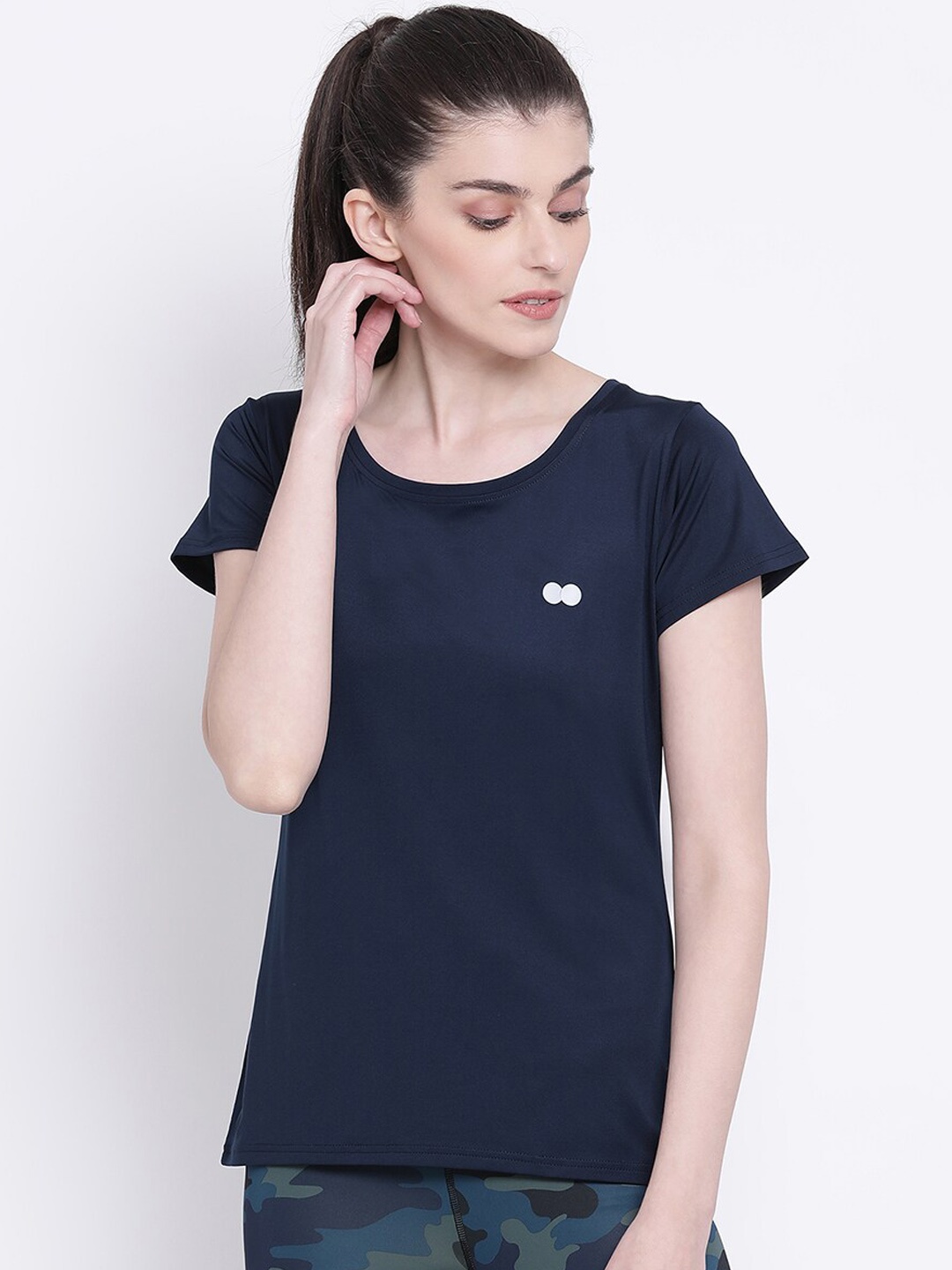 

Clovia Women Navy Blue Solid Round Neck T-shirt