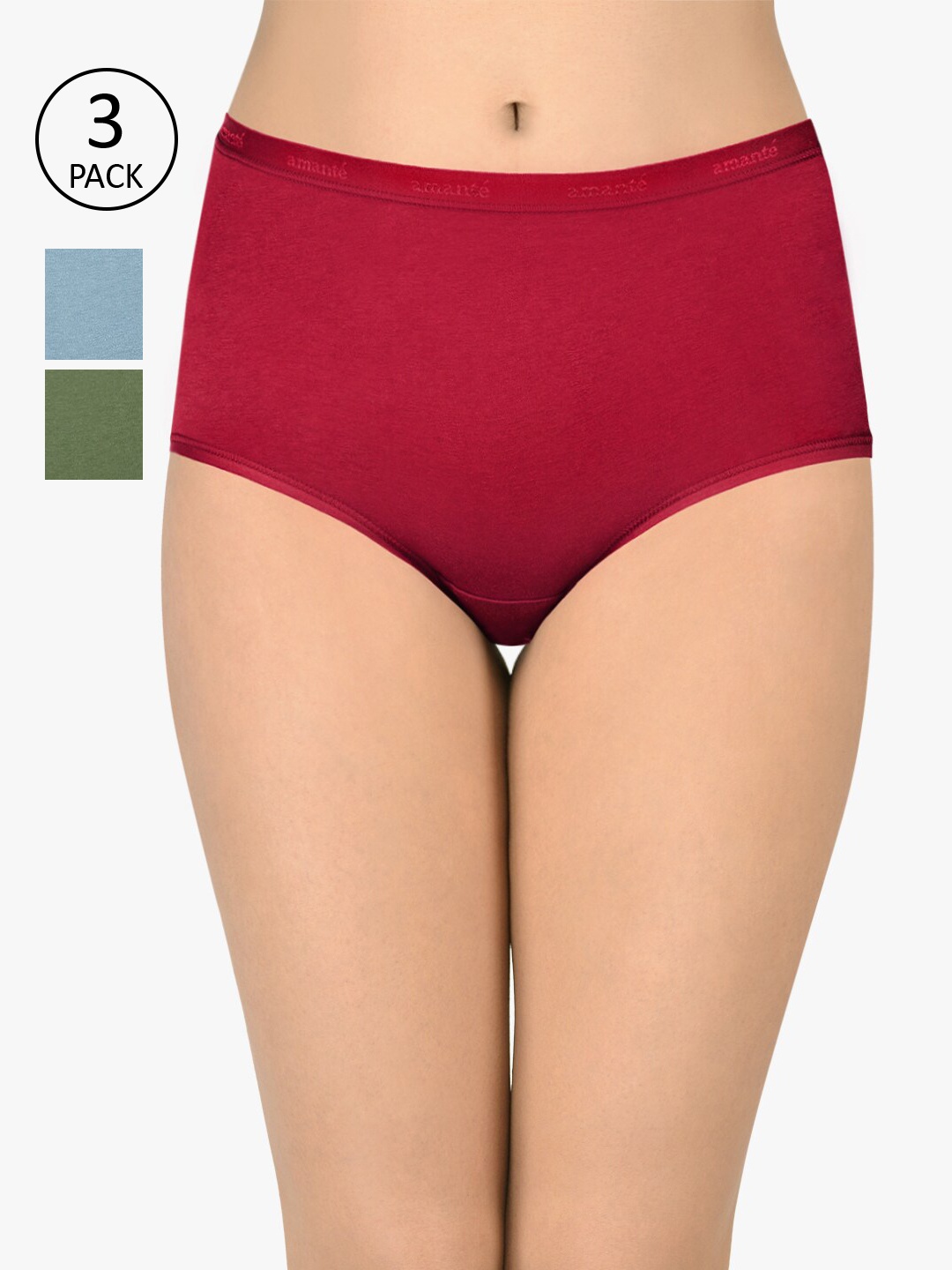 Amante Women Pack of 3 Assorted Solid High Rise Briefs