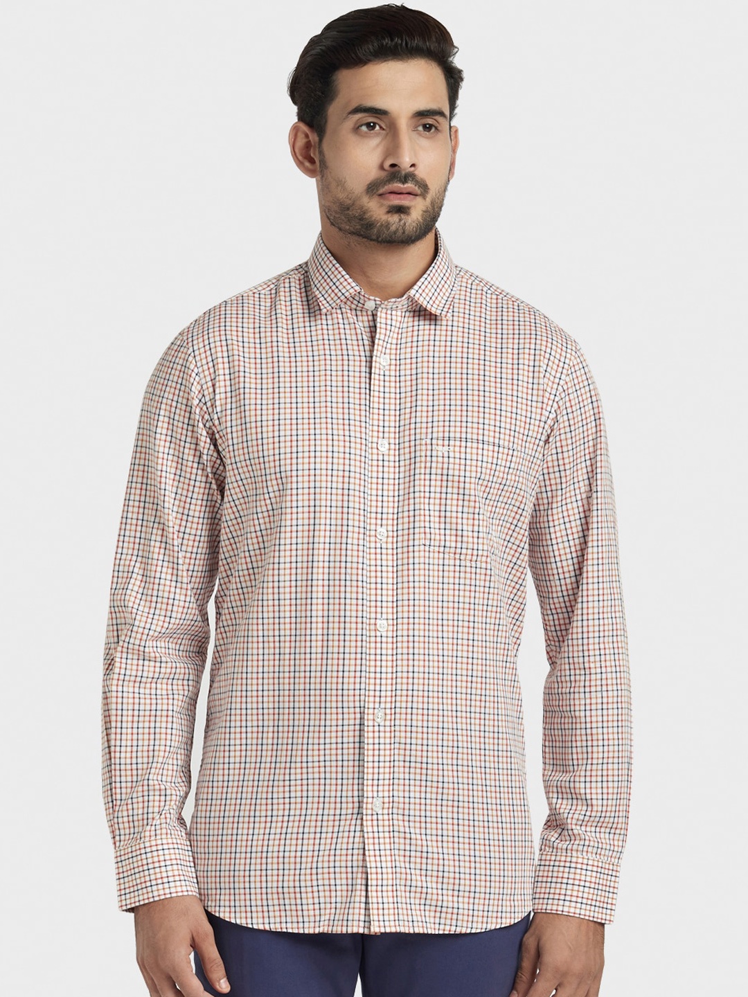 

ColorPlus Men Orange & Yellow Tailored Fit Checked Casual Shirt