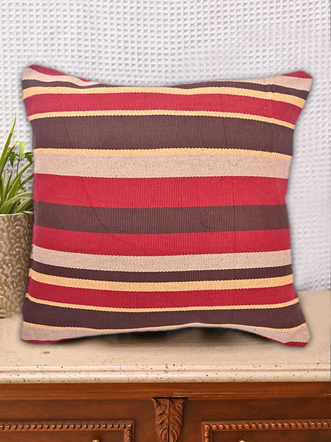 

AVI Living Red & Brown Reversible Striped Cushion Cover