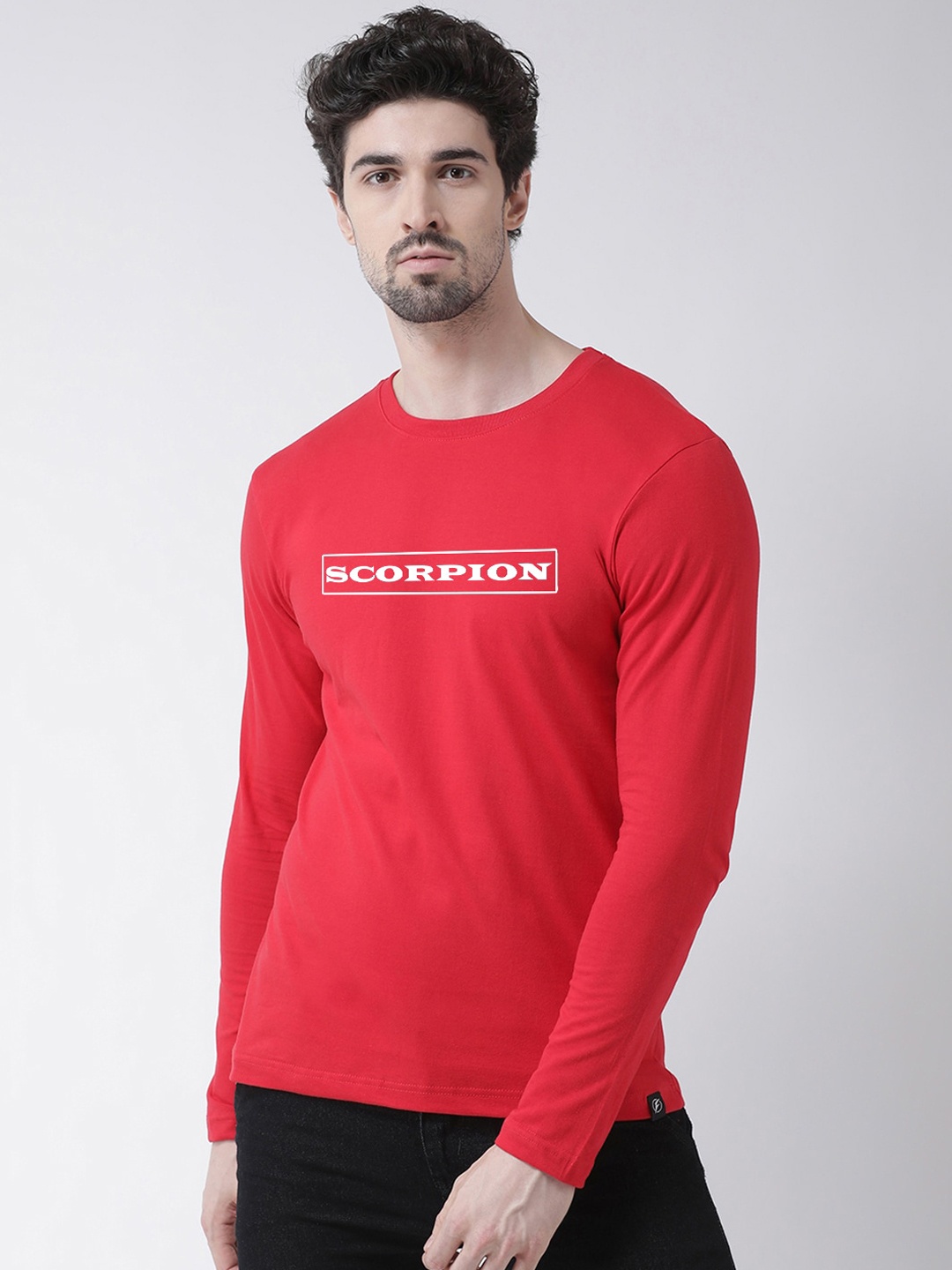 

Friskers Men Red Printed Round Neck Pure Cotton T-shirt