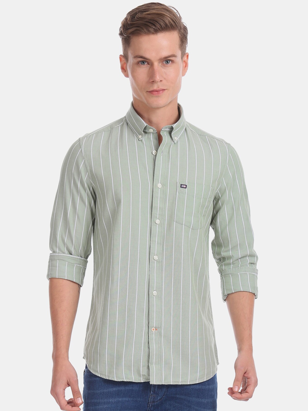 

Arrow Sport Men Green Slim Fit Striped Casual Shirt