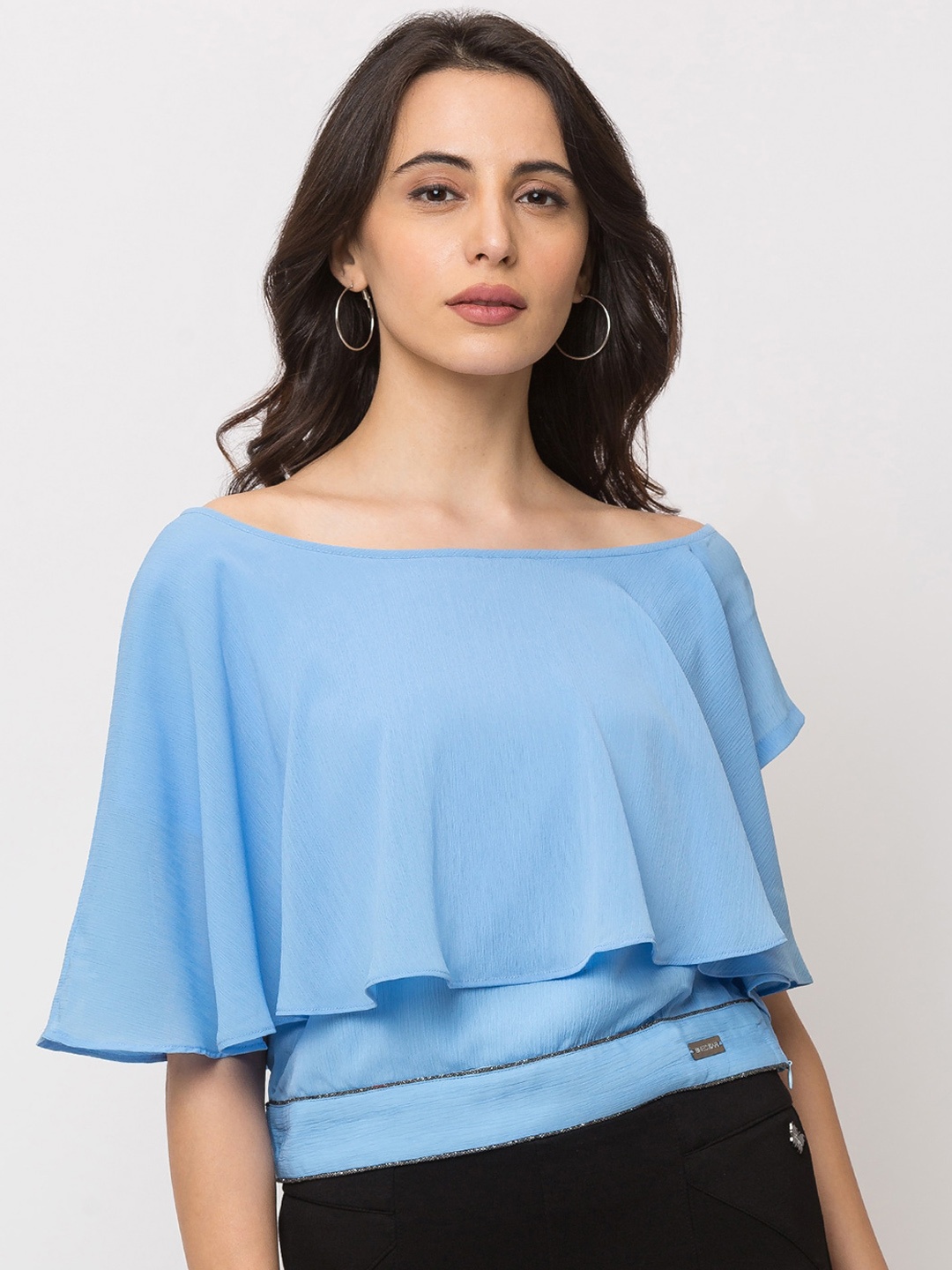 

SHECZZAR Women Blue Solid Cape Top