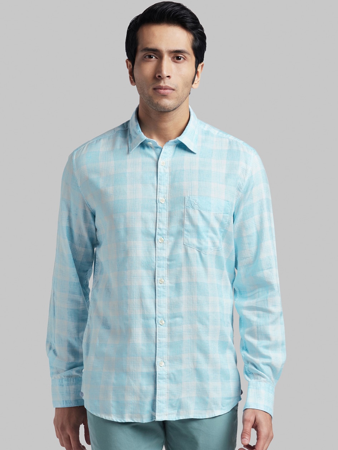 

Parx Men Blue & Off-White Slim Fit Checked Casual Shirt