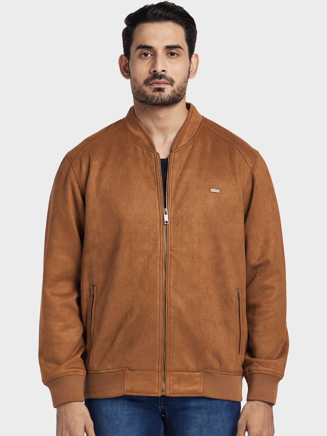 

ColorPlus Men Brown Self Design Bomber Jacket
