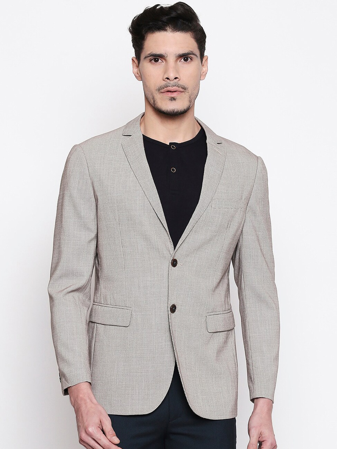 

Basics Men Cream-Coloured Self-Design Blazers, Beige