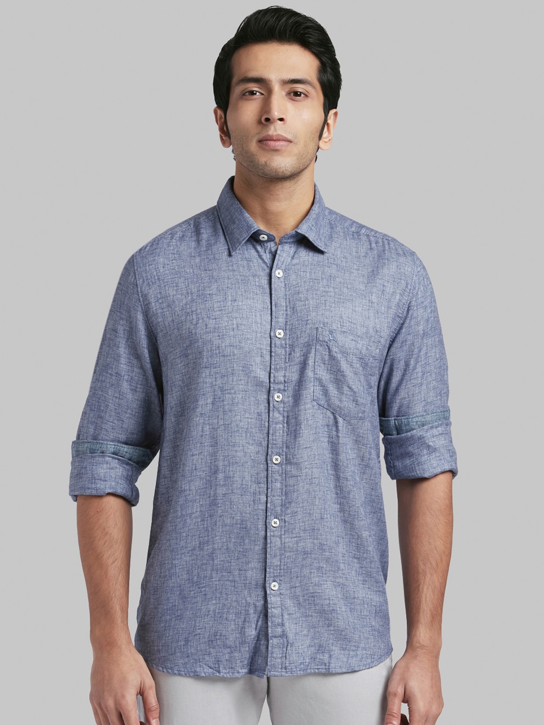 

Parx Men Blue Slim Fit Self Design Casual Shirt