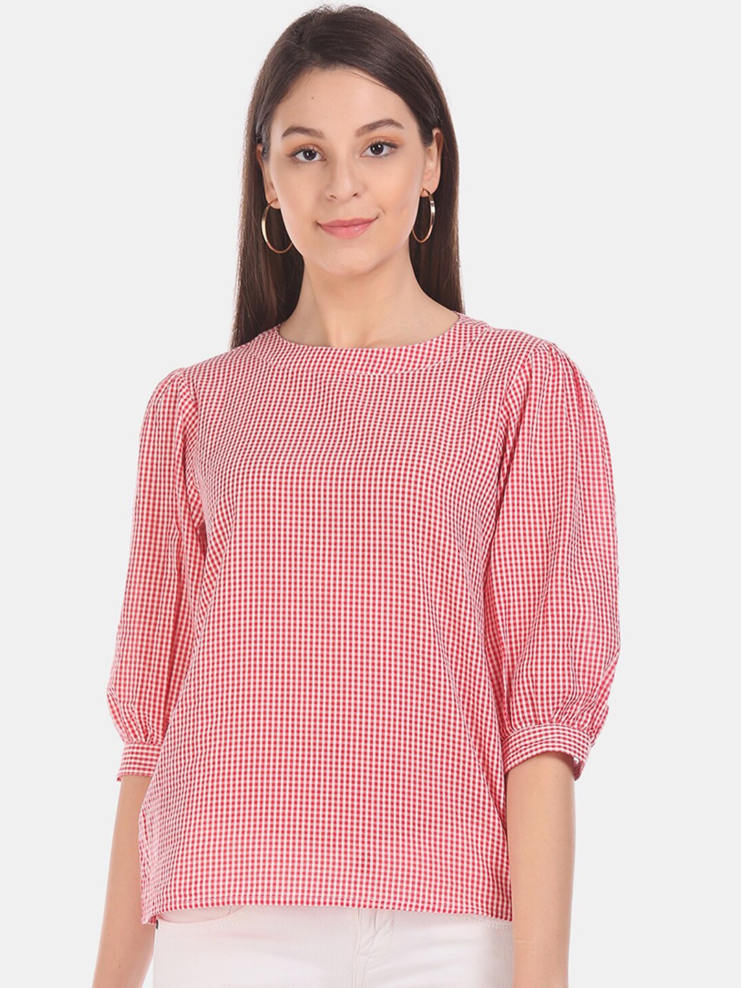 

Cherokee Women Red Checked Pure Cotton Top